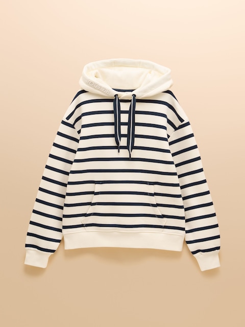 joules Milbourne Cream & Navy Striped Cotton Blend Hoodie