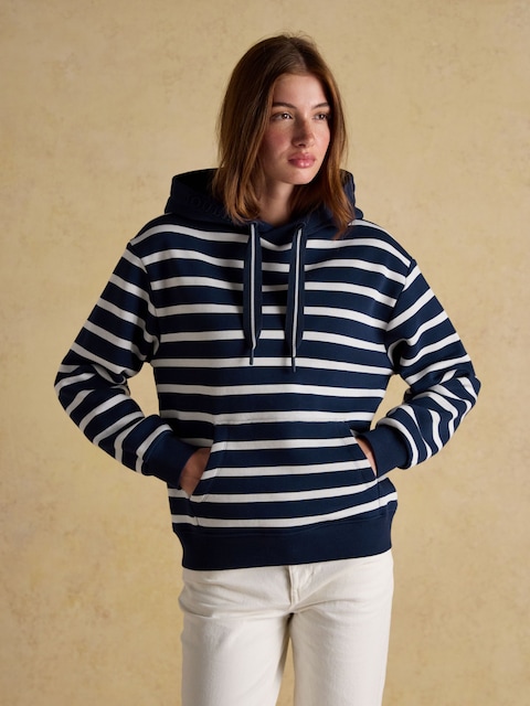 Joules Milbourne Navy & Cream Striped Cotton Blend Hoodie