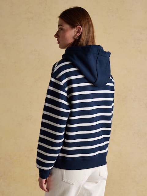 Joules Milbourne Navy & Cream Striped Cotton Blend Hoodie