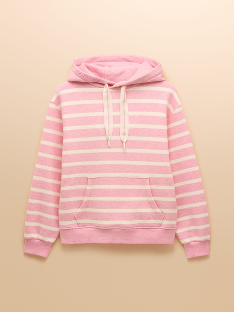 joules Milbourne Pink & Cream Striped Cotton Blend Hoodie