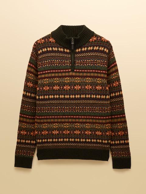 joules Milligan Wool-Rich Green Quarter Zip Fair Isle Jumper