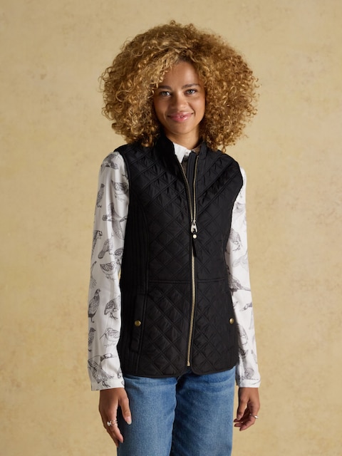 Joules Minx Black Showerproof Diamond Quilted Gilet With Adjustable Waist