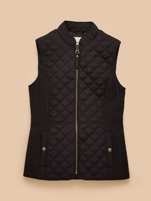 joules Minx Black Showerproof Diamond Quilted Gilet with Adjustable Waist