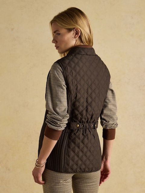 Joules Minx Brown Showerproof Diamond Quilted Gilet With Adjustable Waist