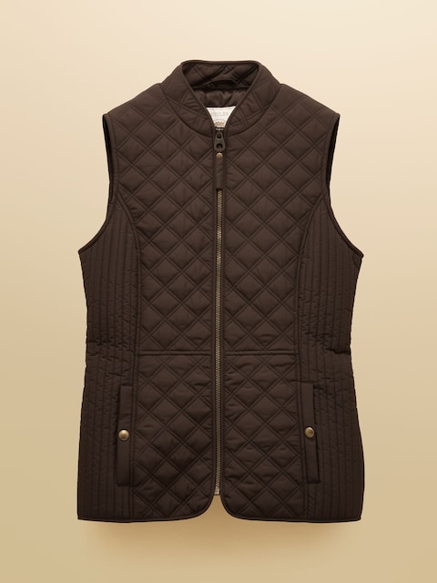 joules Minx Brown Showerproof Diamond Quilted Gilet with Adjustable Waist