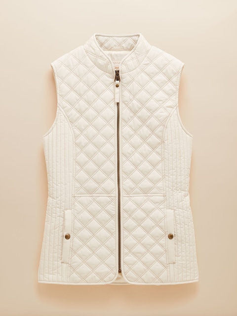 joules Minx Cream Showerproof Diamond Quilted Gilet with Adjustable Waist