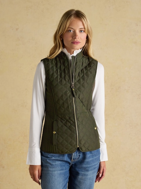 Joules Minx Green Showerproof Diamond Quilted Gilet With Adjustable Waist