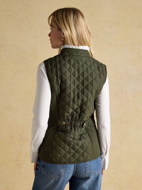 Joules Minx Green Showerproof Diamond Quilted Gilet With Adjustable Waist