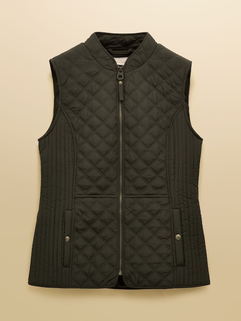 joules Minx Green Showerproof Diamond Quilted Gilet with Adjustable Waist