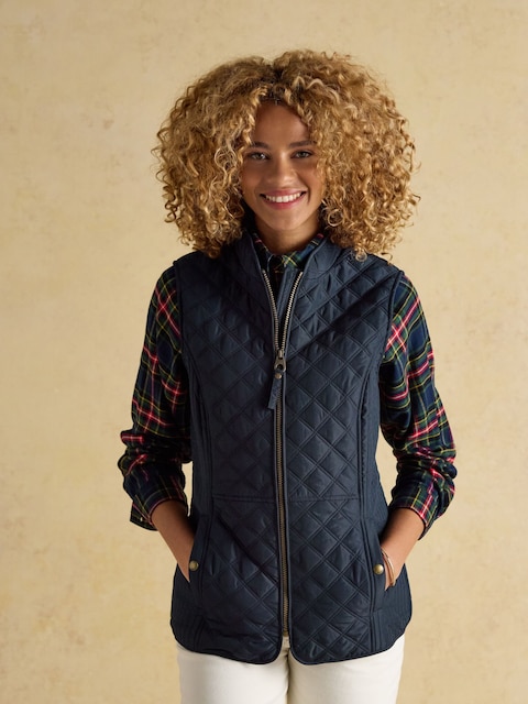 Joules Minx Navy Blue Showerproof Diamond Quilted Gilet With Adjustable Waist