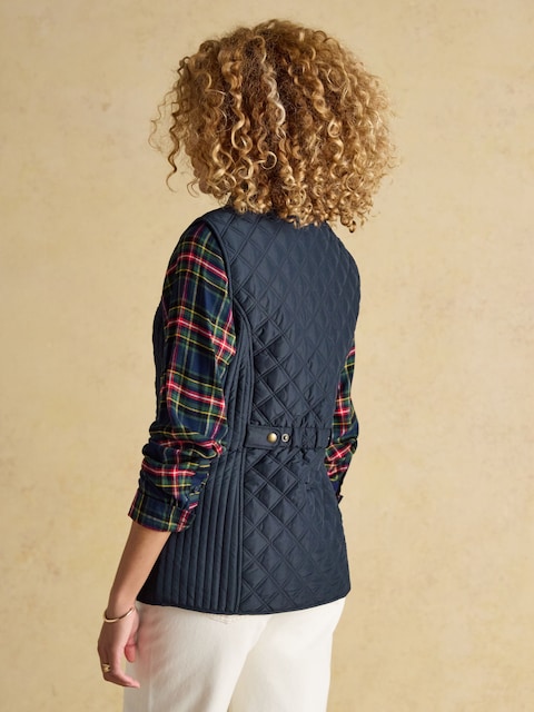 Joules Minx Navy Blue Showerproof Diamond Quilted Gilet With Adjustable Waist