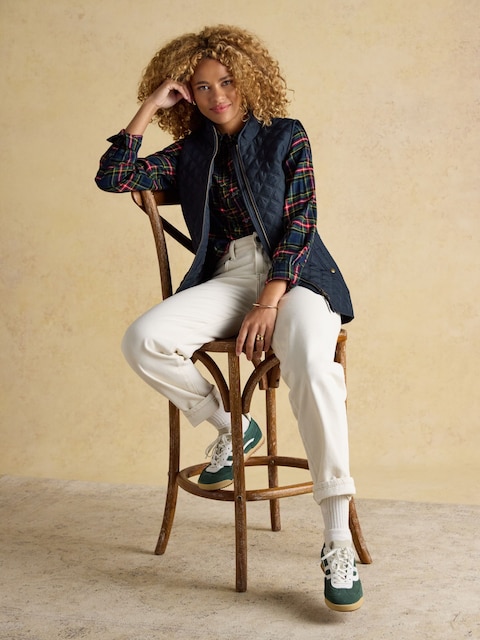 joules Minx Navy Blue Showerproof Diamond Quilted Gilet with Adjustable Waist