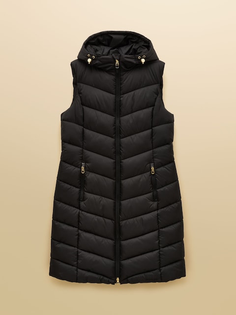 joules Moorsdale Black Longline Showerproof Padded Gilet with Hood