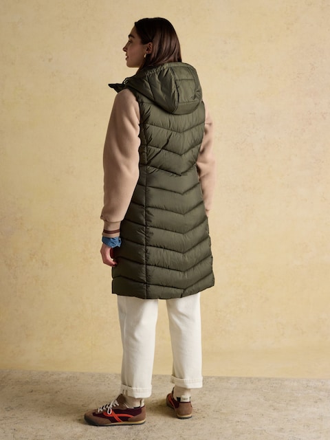 Joules Moorsdale Green Longline Showerproof Padded Gilet With Hood