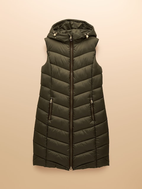 joules Moorsdale Green Longline Showerproof Padded Gilet with Hood