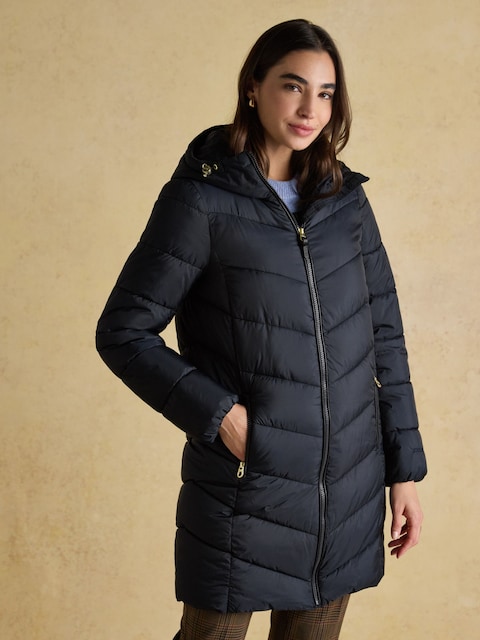 Joules Moorsdale Navy Mid Length Showerproof Padded Coat With Hood