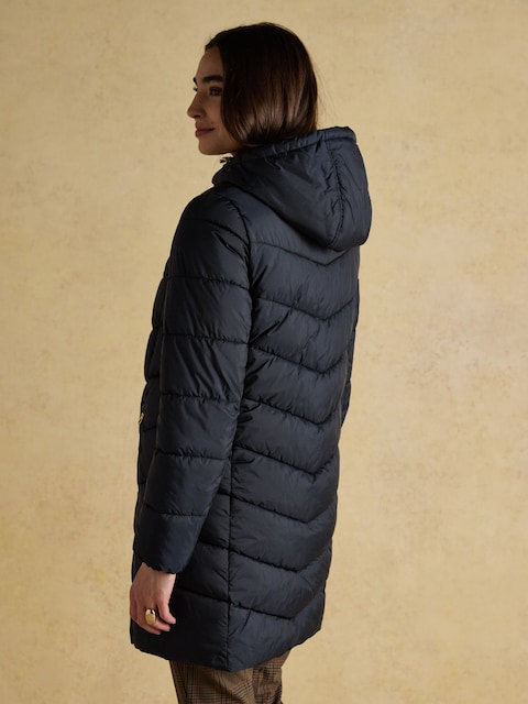 Joules Moorsdale Navy Mid Length Showerproof Padded Coat With Hood