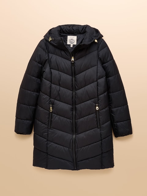 joules Moorsdale Navy Mid Length Showerproof Padded Coat with Hood