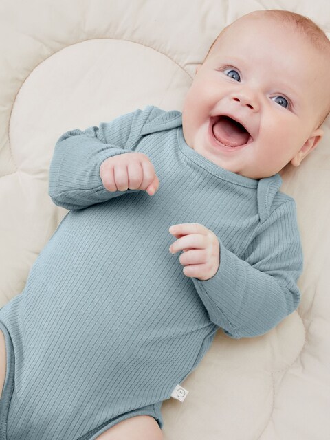 Joules MORI Blue MORI Supersoft Ribbed Stretch Long Sleeve Envelope Neckline Bodysuit