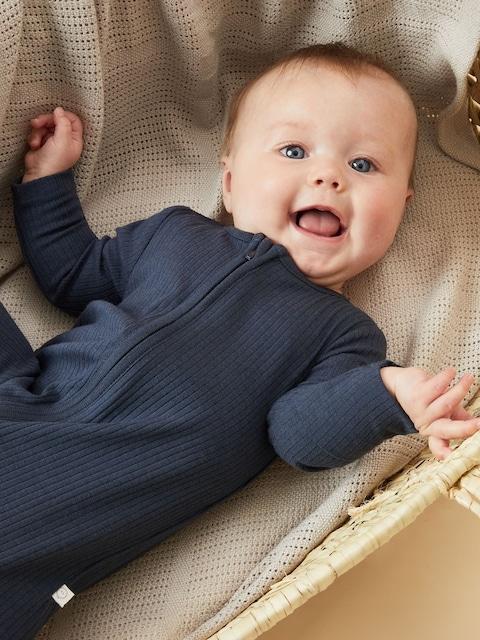 Joules MORI Navy MORI Ribbed Stretch Supersoft 2 Way Zip Sleepsuit