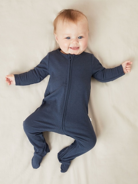 Joules MORI Navy MORI Ribbed Stretch Supersoft 2 Way Zip Sleepsuit