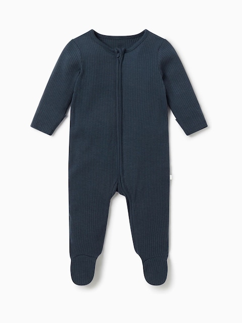 joules MORI Navy MORI Ribbed Stretch Supersoft 2 Way Zip Sleepsuit