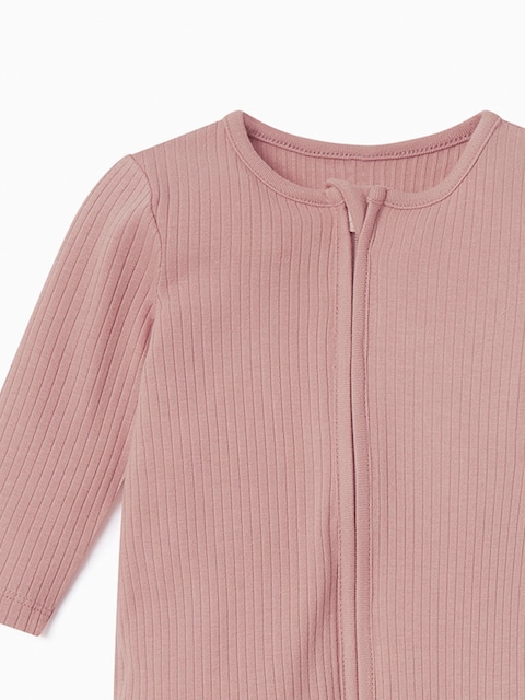 joules MORI Rose Pink MORI Ribbed Stretch Supersoft 2 Way Zip Sleepsuit