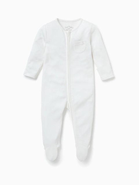 joules Mori White MORI Supersoft 2 Way Zip Up Clever Sleepsuit