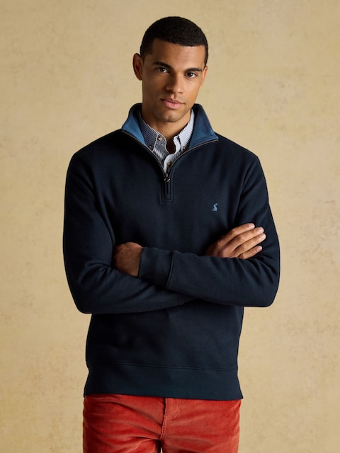 Joules Navy Alistair French Ribbed Knit Quarter Zip Sweatshirt