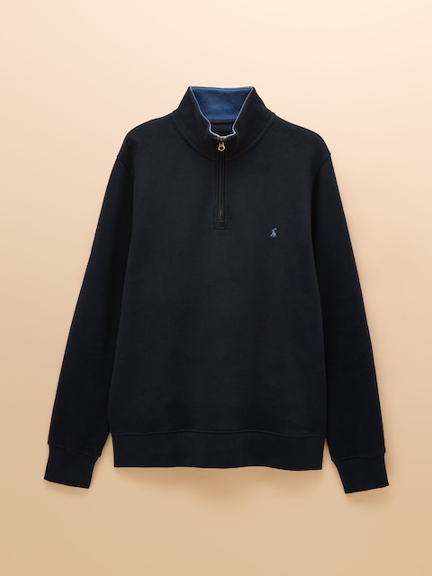 joules Navy Alistair French Ribbed Knit Quarter Zip Sweatshirt