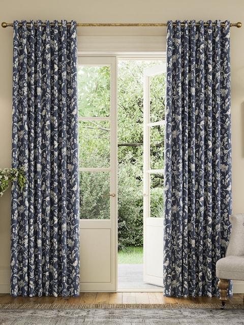 Joules Navy Festival Pheasants Blackout Eyelet Curtains
