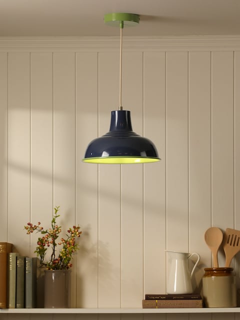 Joules Navy Green Hatfield Industrial Pendant Ceiling Light