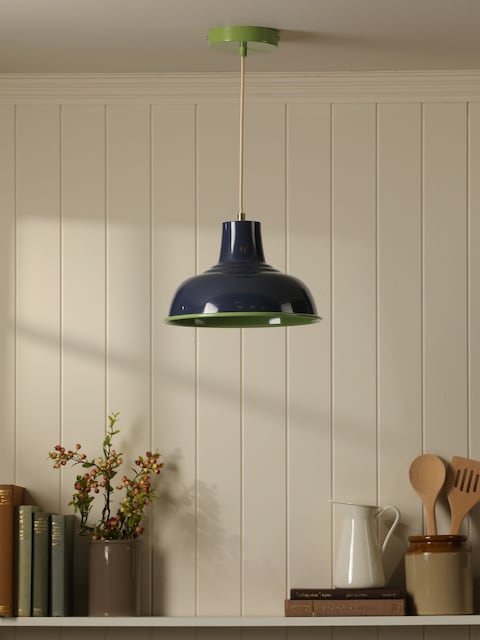 Joules Navy Green Hatfield Industrial Pendant Ceiling Light