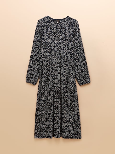joules Nia Navy Bridal Print Long Sleeve V-Neck Midaxi Dress