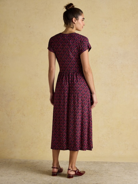 Joules Nia Red Floral Short Sleeve V-Neck Midaxi Dress