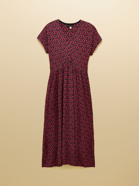 joules Nia Red Floral Short Sleeve V-Neck Midaxi Dress