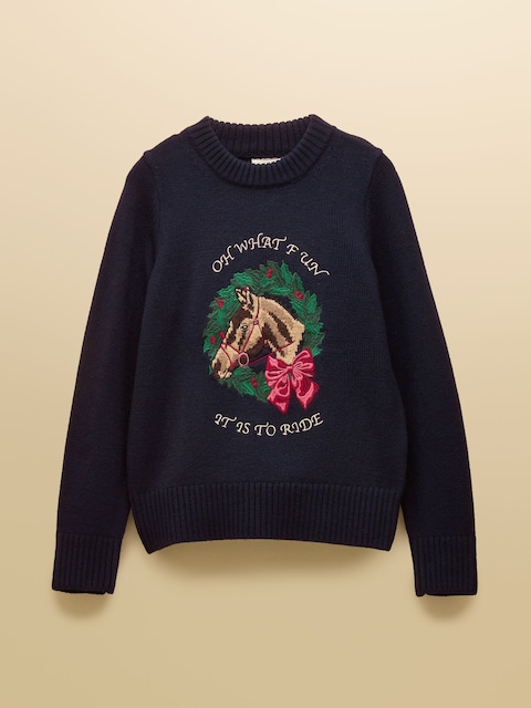 joules Noelle Horse Embroidered Festive Knitted Jumper