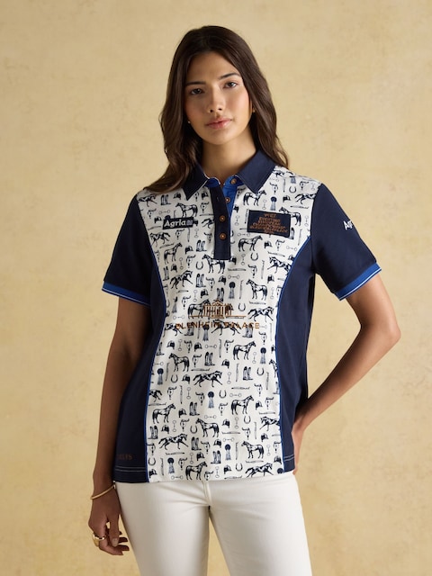 Joules Official Blenheim Cream/Navy European Championship Horse Print Pique Polo Shirt