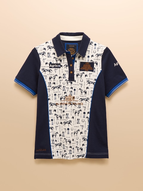 joules Official Blenheim Cream/Navy European Championship Horse Print Pique Polo Shirt