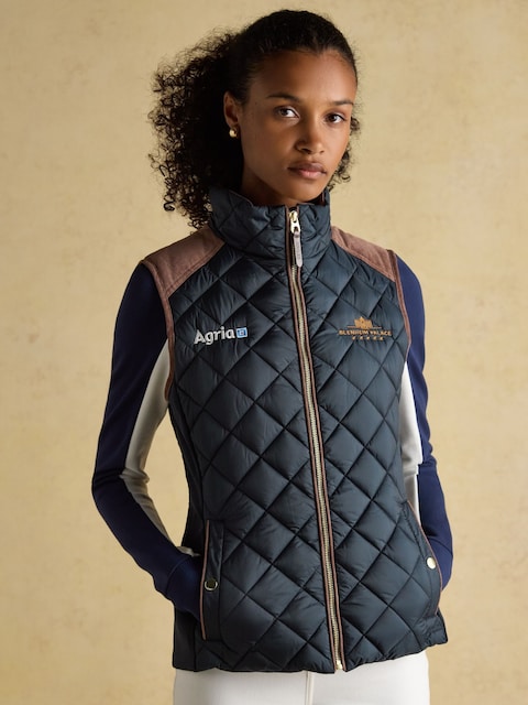 Joules Official Blenheim Navy European Championship Showerproof Diamond Quilted Gilet