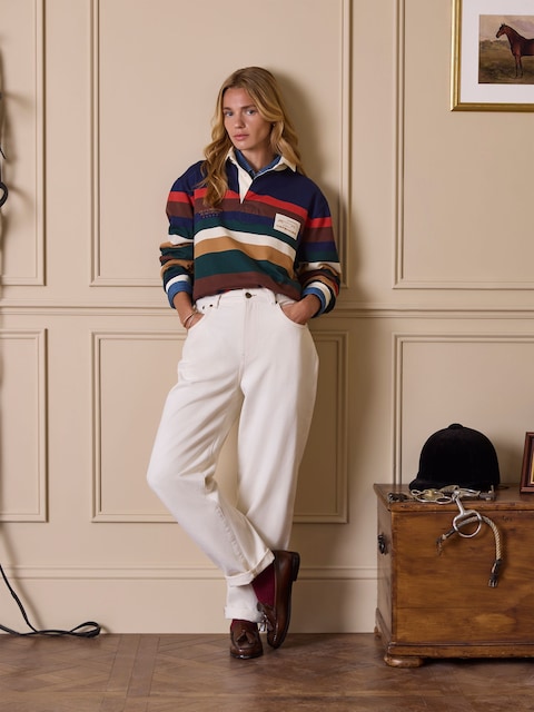 Joules Official Burghley Multi Stripe Unisex Rugby Shirt