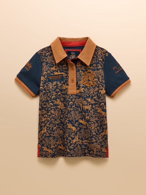 Joules Official Burghley Navy Horse Print Kids' Pique Polo Shirt