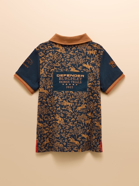 Joules Official Burghley Navy Horse Print Kids' Pique Polo Shirt