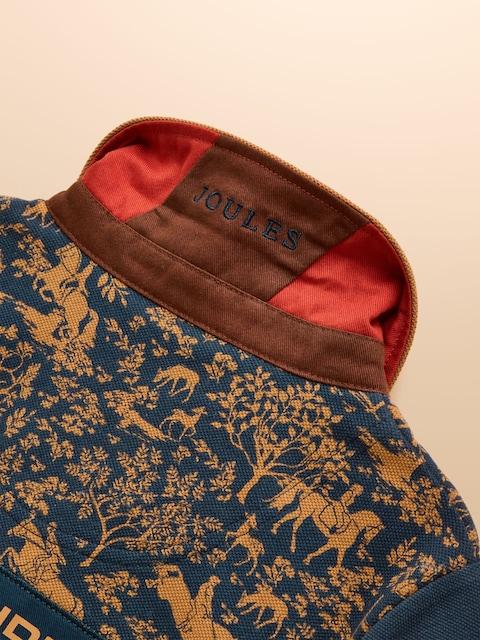 joules Official Burghley Navy Horse Print Kids' Pique Polo Shirt