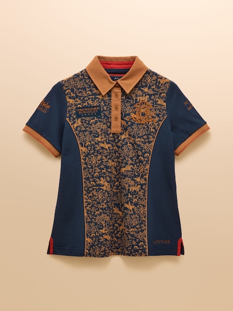 joules Official Burghley Navy Horse Print Pique Polo Shirt