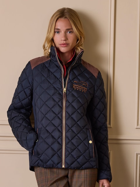 Joules Official Burghley Navy Showerproof Diamond Quilted Coat