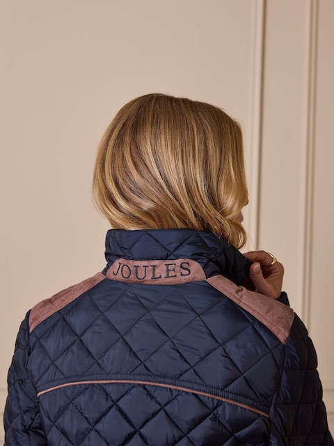 Joules Official Burghley Navy Showerproof Diamond Quilted Coat