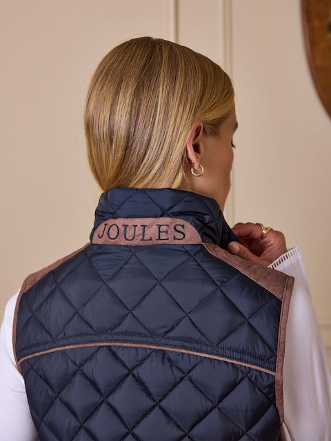 Joules Official Burghley Navy Showerproof Diamond Quilted Gilet