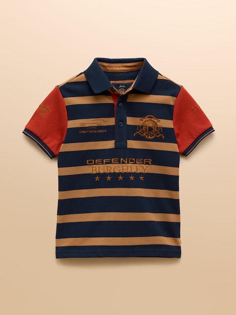 Joules Official Burghley Orange Stripe Kids Pique Polo Shirt