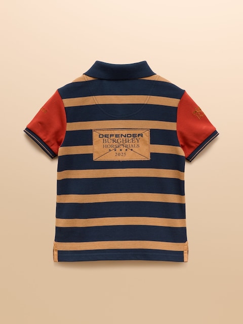 Joules Official Burghley Orange Stripe Kids Pique Polo Shirt